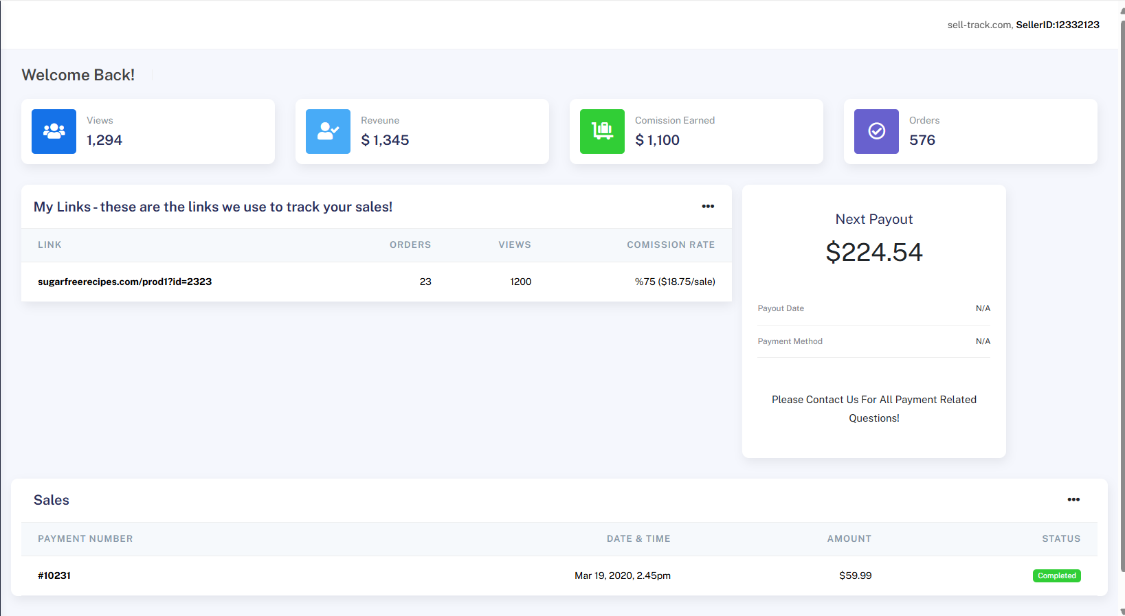 SellsTrack Seller Dashboard